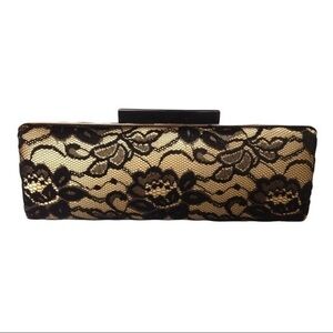 Kiara Purse original design. Special!! Black lace on gold long clutch